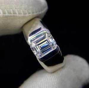 925 Sterling <b>Silver</b> Luxury Certified <b>Mens</b> Moissanite Bezel Setting Wedding Engagement <b>Ring</b> 6x8 MM Emerald Cut April Birthstone - Product Image 1