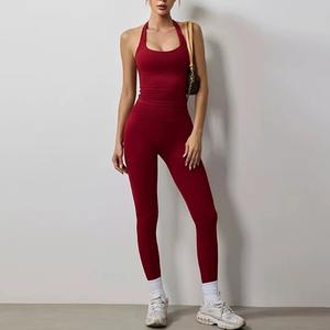 Conjuntos de 2 piezas para mujer, chaleco deportivo con cuello halter y cintura alta, y pantalones de fitness que realzan la cadera, traje de yoga, gimnasio, entrenamiento y fitness. - Product Image 1