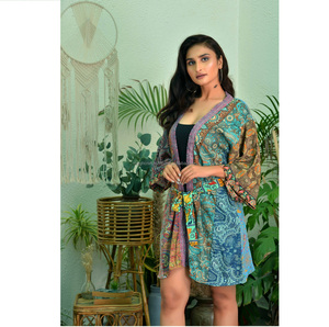 Elegant Silk Patchwork Short <b>Kimono</b> Robe for <b>Women</b> Multicolor Floral Print Patches Comfortable <b>Women</b> Robes For Summer Beach - Product Image 6
