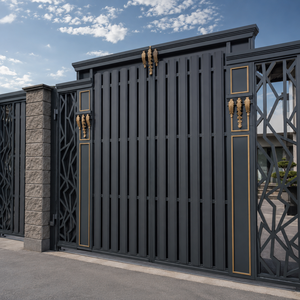 Modern Black Metal <b>Sliding</b> Gate Gold Accent Vertical Slat Geometric Security Entrance Gate for Villa Home Luxury Design - Product Image 3