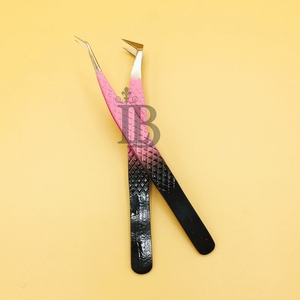 Custom Style Tweezers <b>Mink</b> <b>Eyelash</b> <b>Extension</b> Tweezers Sustainable Ombre Black And Pink Color <b>Eyelash</b> Tweezers Logo Offer - Product Image 2