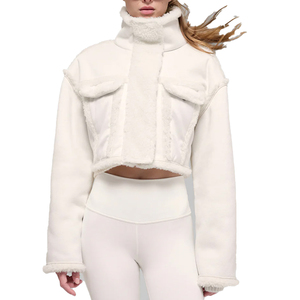New custom <b>Women's</b> Faux Shearling Cropped <b>Jacket</b> Luxury Sherpa Fleece Winter Coat <b>Zip</b> <b>Up</b> Teddy Outerwear OEM Manufacturer - Product Image 1
