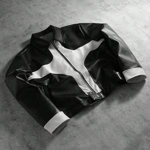 แจ็คเก็ตหนังทรงบ็อกซี่แบบครอป ซิปหน้า สไตล์วินเทจ แฟชั่นผู้ชาย ระบายอากาศ กันลม สีสันใหม่ รับผลิตตามสั่ง ขายส่ง - Product Image 2