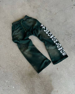 Pantalones de chándal de hombre rectos sueltos lavados a la piedra de algodón 100% personalizados, parche de color en contraste, logotipo bordado, deporte informal de talla grande - Product Image 2