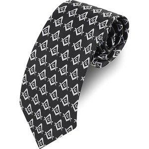 Corbata de seda tejida a mano para francmasón con diseño de brújula y cuadrado blanco, negra/blanca - Product Image 1