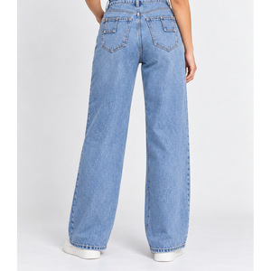 Jeans de Mezclilla de Cintura Alta y Pierna Ancha para Mujer, con Lazos Cruzados en la Parte Trasera, Color Azul Medio - Product Image 3