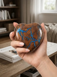 Handcrafted American Rose Wood Blue Resin Heart Urn Lichtenberg Fractal Burnt <b>Keepsake</b> for Cremation Pet Baby Eco-Friendly <b>Ashes</b> - Product Image 3