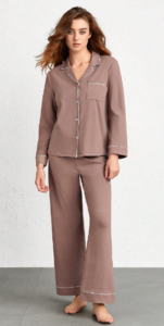 Ensemble pyjama en satin beige pour femmes, manches longues, col cranté, boutons, pantalon uni longueur cheville, vêtements de détente, 2 pièces - Product Image 6