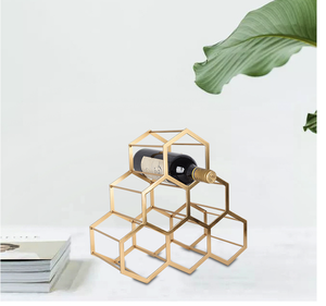 Modern geometric metal wine <b>rack</b> gold finish bottle holder countertop wine <b>storage</b> stand for home bar <b>kitchen</b> decor - Product Image 4
