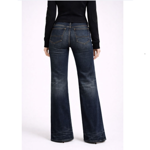 Vaqueros de mujer de tiro alto, corte bootcut, en mezclilla lavada negra y gris vintage - Product Image 2
