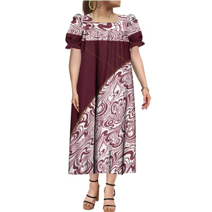 Vestidos Muumuu de Alta Calidad con Cuello Cuadrado y Mangas Abullonadas para Damas, Estampado Tribal Polinesio, Vestido Mumu Micronésico - Product Image 1