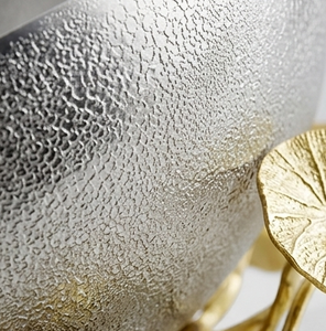 METAL WAVE Bol à fruits en métal nickel antique de style américain, écologique, avec base florale en verre et acier, pour soupes, salades et dattes - Product Image 3