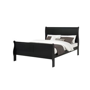 Letto a slitta Queen Size Luigi Filippo in legno massello con finitura nera, mobili per camera da letto in legno - Product Image 1