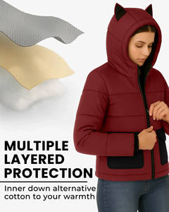 Manteau matelassé rouge pour femme de qualité supérieure, tendance, au look attrayant, avec capuche amusante inspirée des animaux, veste d'hiver matelassée chaude - Product Image 6