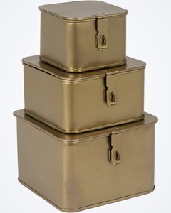 Three Layer Matte Finish Metal <b>Storage</b> <b>Chest</b> Set With Minimal Handle Design For Modern Home Decor - Product Image 6