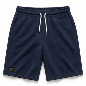 Shorts Bermuda Décontractés Bleu Marine de Haute Qualité pour Hommes, Taille Mi-Haute avec Cordon de Serrage, 100% Coton, Couleur Unie, Poches, Logo sur le Bas du Pantalon - Product Image 1