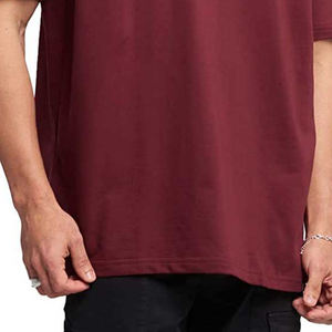 เสื้อยืดคอกลมแขนสั้นสีเบอร์กันดีสำหรับผู้ชาย ทรงปกติ สีพื้น ผ้าเจอร์ซีย์ถักจากผ้าฝ้าย สวมใส่สบาย - Product Image 3