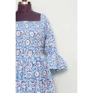 Vestido maxi de algodón 100% puro para mujer, estampado floral indio hecho a mano, manga acampanada, dulce, cómodo, informal, sencillo para la noche. - Product Image 3