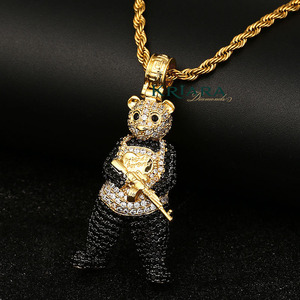 Pendentif Ours Hip Hop avec Pierres Moissanite, Argent 925 Plaqué Or 18K, Charme Unisexe en Forme d'Animal, Pendentifs Thème Animal - Product Image 5