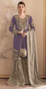 Traje Sharara Semisellado de Georgette Sintética Bordado con Lentejuelas, de Secado Rápido, Estilo Moderno para Todas las Estaciones - Product Image 5