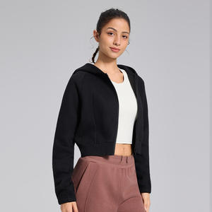 Chaqueta deportiva corta con capucha para mujer, con cremallera y terciopelo, ropa de gimnasio, informal, de manga larga, para yoga, otoño-invierno - Product Image 4