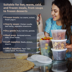 Seaux de rangement en plastique PP de qualité alimentaire, design moderne, couvercles à vis, poignée – Réutilisables pour fêtes, salades, sauces, congélateur - Product Image 3