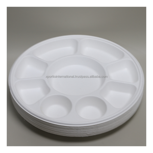 Food Grade Compartment Round Plate Biodegradable Sugarcane <b>Pulp</b> 4 Section Compostable Quality Certified For Food Service - Product Image 1