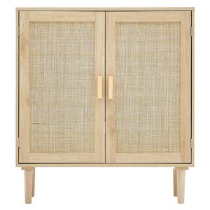 Mobiletto in Rattan con Ripiani Regolabili e 2 Ante Magnetiche, Credenza per Ingresso, Corridoio e Cucina - Product Image 2