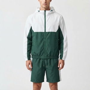 High Quality Custom <b>Men</b> Windbreaker Short Set Relaxed Fit Breathable Windbreaker Nylon Spandex Tracksuit Set Solid for Summer - Product Image 3