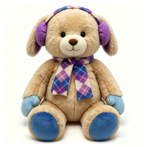 Peluche chiot beige personnalisée, adorable peluche chien avec cache-oreilles et écharpe, jouet en peluche pour chien, animal en peluche pour l'hiver - Product Image 5