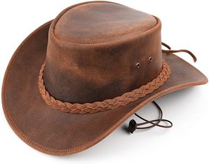 Chapeau de cowboy vintage en cuir vieilli brun tan, neuf - Product Image 1