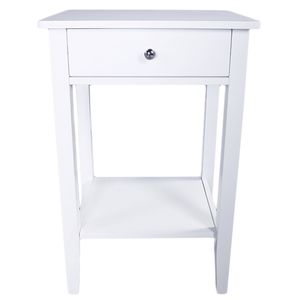 Mesa de Noche Blanca de Dos Niveles YS, Mesa Auxiliar Doble con Cajón - Product Image 3