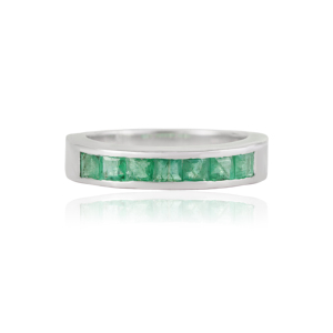 3 mm Princess Cut Natural <b>Emerald</b> Gemstone 925 Sterling <b>Silver</b> Half Eternity Unisex Band <b>Ring</b> Everyday Wear Jewelry - Product Image 1