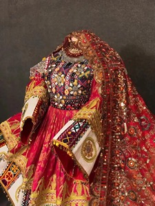 Traditional <b>Red</b> Gold Afghan Kuchi Dress Heavy Mirror Work Hand Embroidery Cultural Bridal Gown Women Casual Dresses Suit - Product Image 3