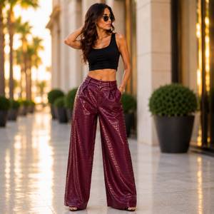 Pantalon en cuir confortable pour femme, effet croco, taille haute, doux, élégant et durable - Product Image 1
