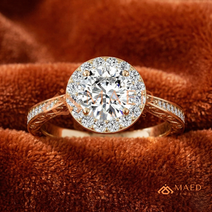 Gold Plated Round Cut Halo Engagement <b>Ring</b> Women Vintage Engraved Split Shank American Diamond <b>CZ</b> Wedding <b>Ring</b> - Product Image 1