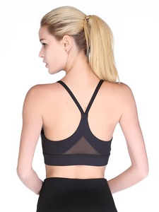 Ladies Thin Strap Y Back Sport Brassiere Mesh Panel Running Vest High Elasticity Athletic Crop Top Removable <b>Pads</b> - Product Image 6