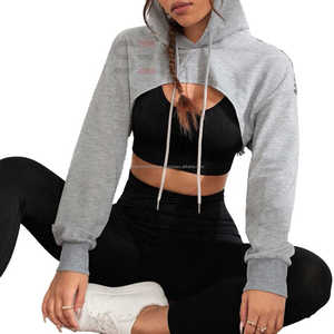 Customised High Quality Cotton Hooded Sweat Suit 2 Piece Women <b>Crop</b> <b>Top</b> Hoodie Jogger Set Casual Sportswear Oversized Custom - Product Image 6