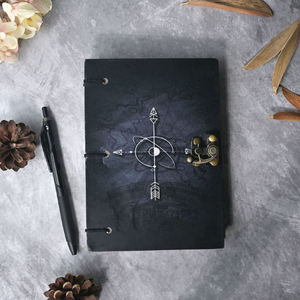 Purple Feather Vintage Journal | Printed Hardcover Leather Diary with Brass Lock | Gothic Writing <b>Notebook</b> & Sketchbook - Product Image 6