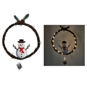 Adorable corona de vid iluminada con un lindo muñeco de nieve en el centro, un acento festivo preiluminado para una decoración acogedora del hogar en invierno. - Product Image 2