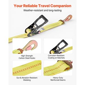 Kit de sujeción de ruedas con correa de remolque tipo neumático, kit de amarre para coche con gancho de resorte, resistencia a la rotura de 10009 lb - Product Image 6