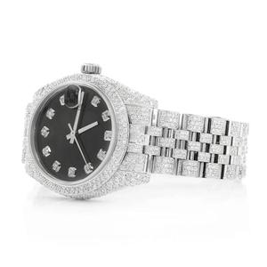 Montre à quartz de luxe pour femmes, cadran rond noir, lunette en diamant, bracelet en briques, date analogique - Product Image 3