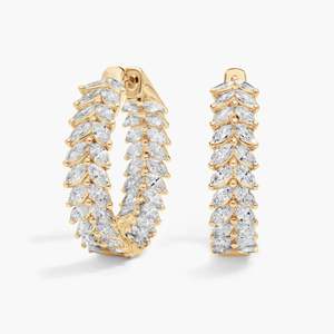 Pendientes de Aro con Doble Hilera de Diamantes Marquise Cultivados en Laboratorio, 4.30 Quilates en Total, Certificados por IGI, D VVS, Aros Modernos para Boda, Oro Fino de 10K - Product Image 3