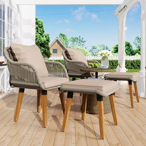 K K 5-Piece Outdoor Patio Furniture Set <b>Cool</b> <b>Bar</b> Table and Ottomans with Wicker Conversation Chair Bistro Style Furniture - Product Image 3