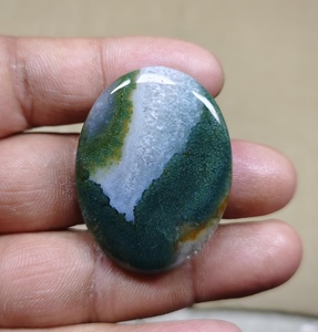 Cabujón de Cuarzo Ágata Musgosa Natural Verde, Piedra Ovalada Facetada Suelta para Joyería - Product Image 2
