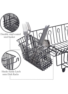 Porte-couverts multifonctionnel en métal noir, support autoportant ou mural, panier de rangement pour ustensiles de cuisine - Product Image 3