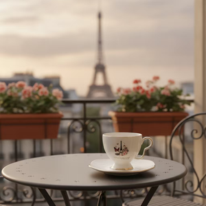 Luxury Ceramic Coffee <b>Cup</b> <b>Saucer</b> Set With Eiffel Tower Gold Trimmed with wordings The French air clears the Brain - Product Image 2