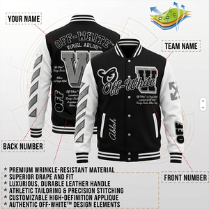 Veste de baseball unisexe personnalisée avec broderie sur le devant, en laine rouge, avec patch en chenille R, poignets côtelés rayés, col rabattu - Product Image 5