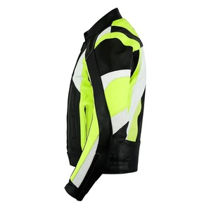 เสื้อแจ็คเก็ตมอเตอร์ไซค์หนังสีดำ เขียวสะท้อนแสง ขาว สำหรับผู้ชาย แขนยาว ระบายอากาศได้ดี ตัดสีสันแบบ Color Block ใส่ได้ทุกฤดู เหมาะสำหรับการขับขี่แข่งรถ - Product Image 4