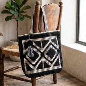 Bolso Bandolera Estilo Boho Vintage, Hecho a Mano, de Algodón, Tejido a Mano, Étnico, para Festivales y Viajes, para Mujer, con Patrón de Diamantes, Bolso Tote Boho Chic - Product Image 4
